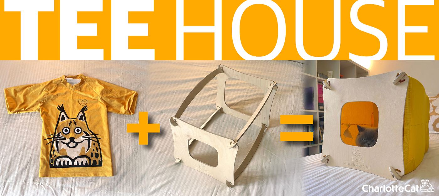A shirt plus a wooden frame equals a cozy cat house